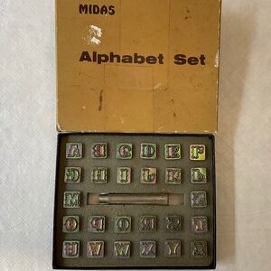 VTG Metal Alphabet Punch Stamp Set 1/2” Uppercase Script Letters-Midas #8140